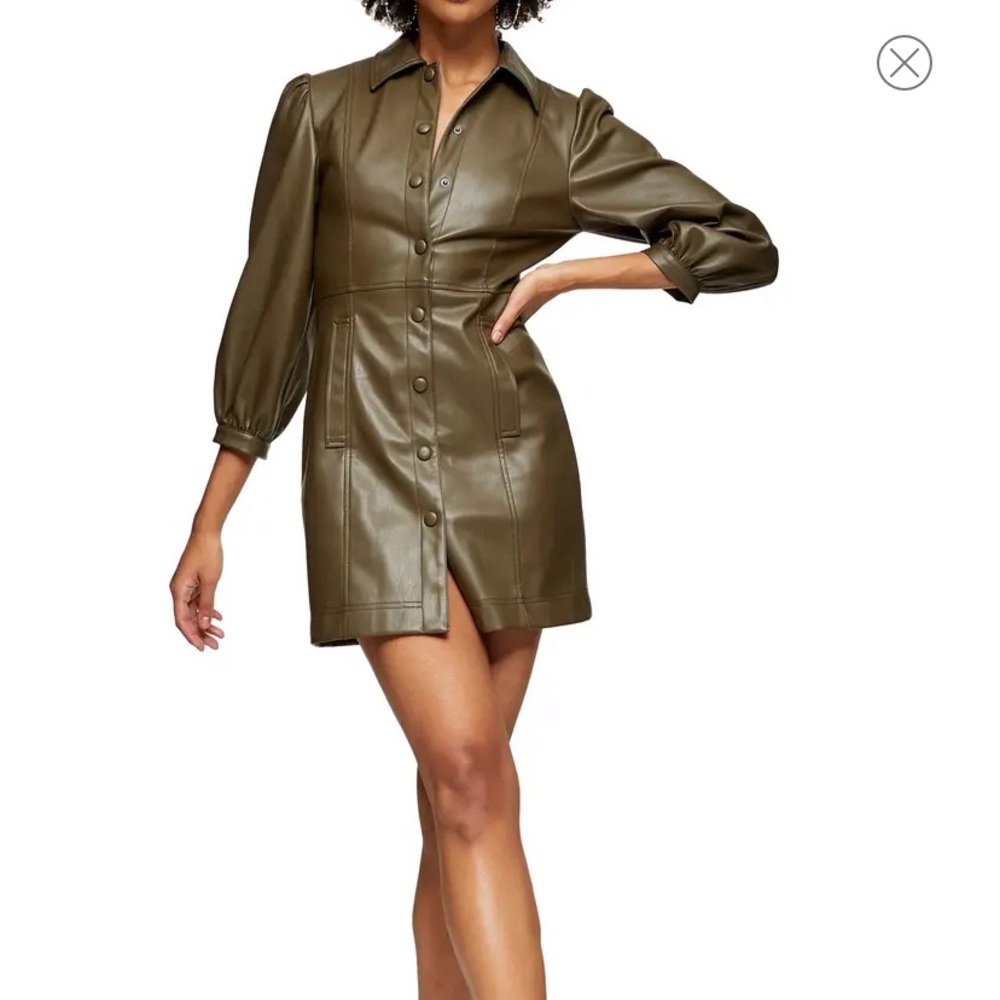 TOPSHOP Long Sleeve Faux Leather Shirtdress